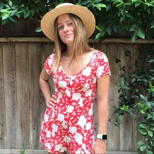 Billabong red and white floral romper